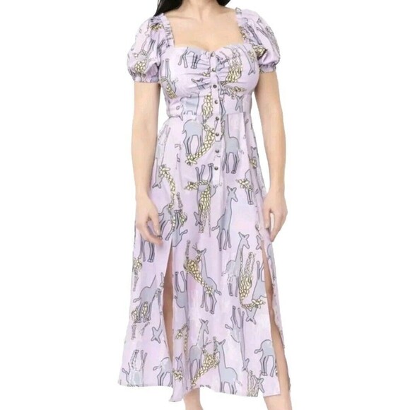 Unique Vintage Dresses & Skirts - Unique Vintage Dress Purple Wild Hearts Run Free Giraffe Print Midi L 10-12 New